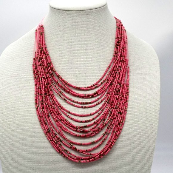 Necklace Gold  Pink Rice Beads. - Picture 2 of 4